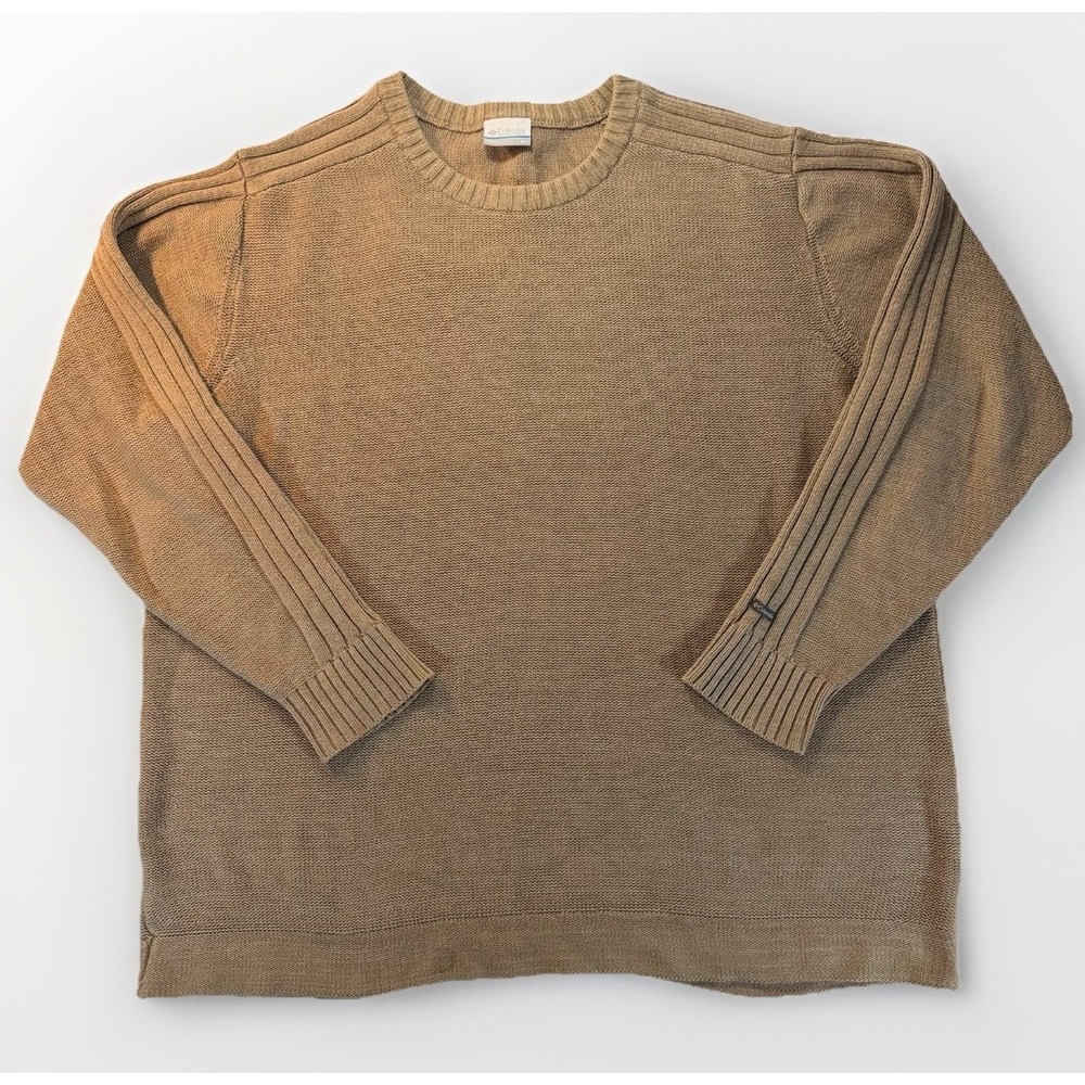 Columbia Sweater Mens XL Khaki Tan Ribbed Knit Cotton‎ Crewneck Pullover Casual